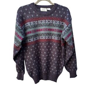Vintage 80’s Sears Men’s M Charcoal Gray Multi Fair Isle Fuzzy Retro Sweater